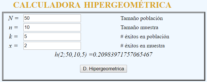 Ejemplo calculadora hipergeometrica